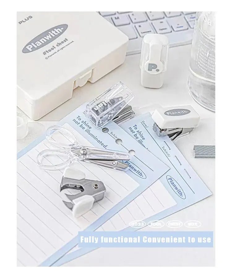 1 Box of Planwith Multifunctional Efficiency Eet Tool Box 8 - Piece Punching Machine Stapler Scissor Tape Machine Hand Ledger - Ammpoure Wellbeing