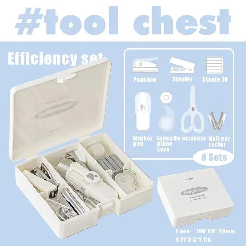 1 Box of Planwith Multifunctional Efficiency Eet Tool Box 8 - Piece Punching Machine Stapler Scissor Tape Machine Hand Ledger - Ammpoure Wellbeing