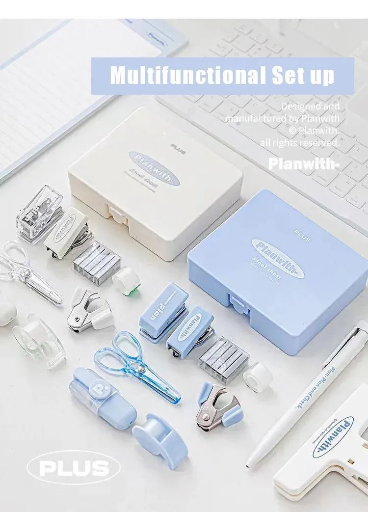 1 Box of Planwith Multifunctional Efficiency Eet Tool Box 8 - Piece Punching Machine Stapler Scissor Tape Machine Hand Ledger - Ammpoure Wellbeing