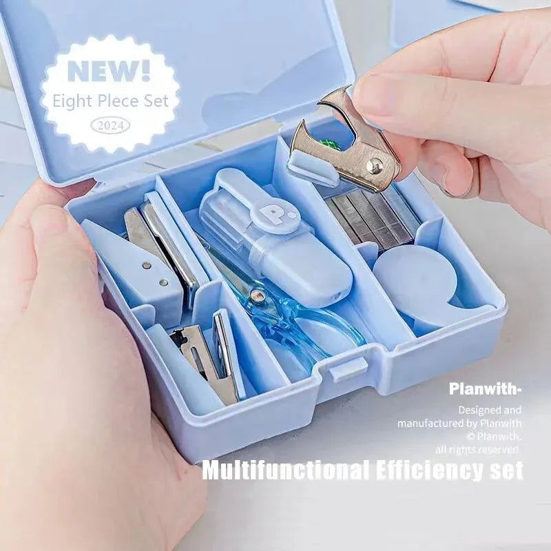 1 Box of Planwith Multifunctional Efficiency Eet Tool Box 8 - Piece Punching Machine Stapler Scissor Tape Machine Hand Ledger - Ammpoure Wellbeing