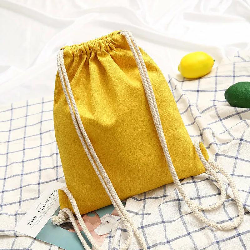 1 Pc Canvas School Bag Double Shoulder Drawstring Backpack Drawstring Pocket Portable Casual Backpack Women Men Travel Backpack - Ammpoure Wellbeing