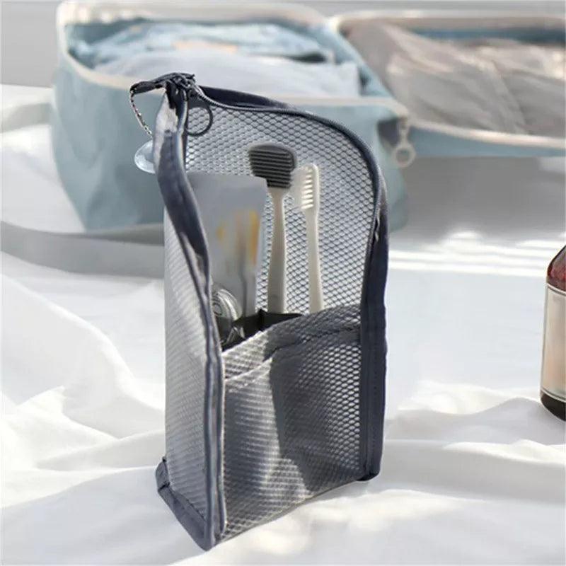 1 Pc Folding Zipper Travel Makeup Brush Bag Portable Mesh Cosmetic Bag Travel Makeup Bag Toothbrush Washing Organizer - Ammpoure Wellbeing