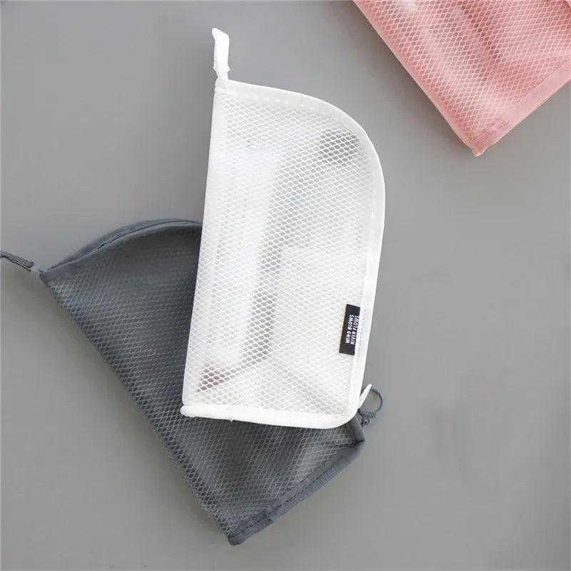 1 Pc Folding Zipper Travel Makeup Brush Bag Portable Mesh Cosmetic Bag Travel Makeup Bag Toothbrush Washing Organizer - Ammpoure Wellbeing