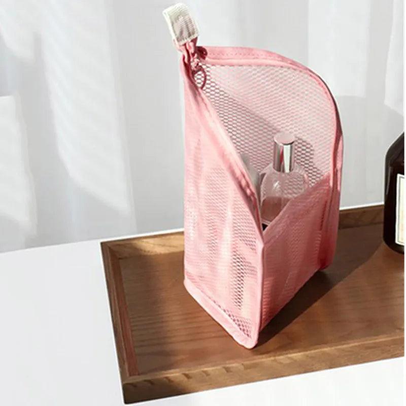 1 Pc Folding Zipper Travel Makeup Brush Bag Portable Mesh Cosmetic Bag Travel Makeup Bag Toothbrush Washing Organizer - Ammpoure Wellbeing