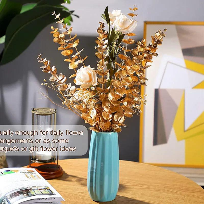 10PCS Gold Eucalyptus Leaf Artificial Plants Diy Christmas Fake Plant Flower Bouquet Ornament Home Garden Party Wedding Decor - Ammpoure Wellbeing