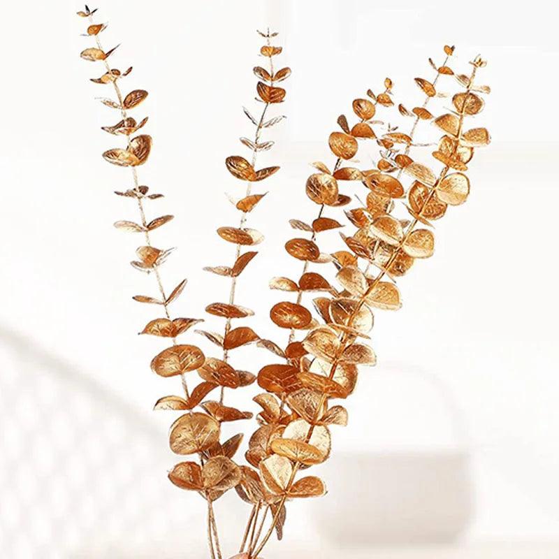 10PCS Gold Eucalyptus Leaf Artificial Plants Diy Christmas Fake Plant Flower Bouquet Ornament Home Garden Party Wedding Decor - Ammpoure Wellbeing