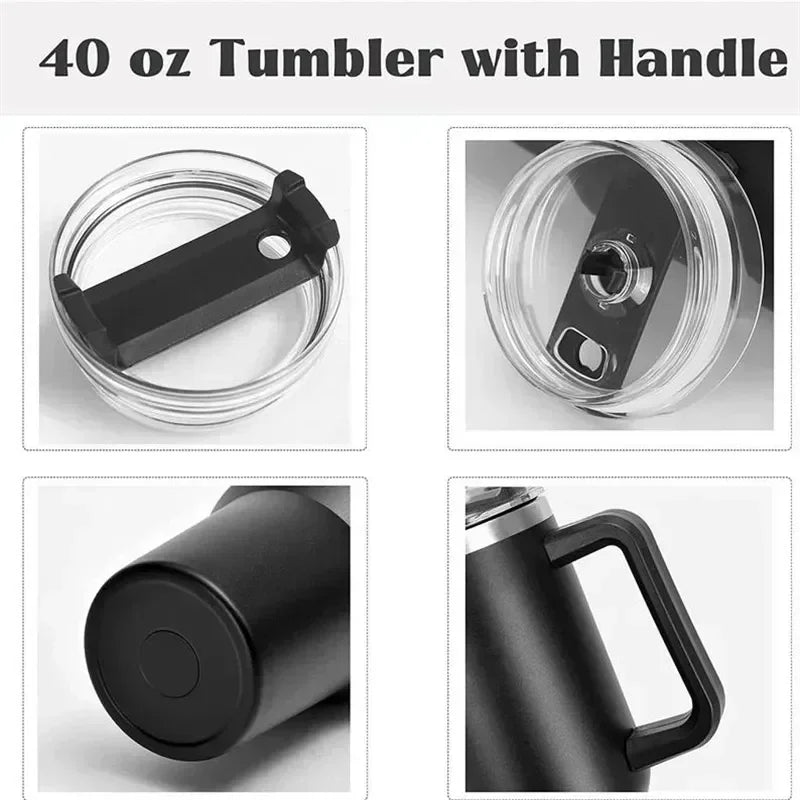 1200ML 304 Stainless Steel Insulated Water Bottle,Thermal Coffee Car Cup, Cold Hot Mugs Vacuum Flask With Handle Straw,For Sport - Ammpoure Wellbeing