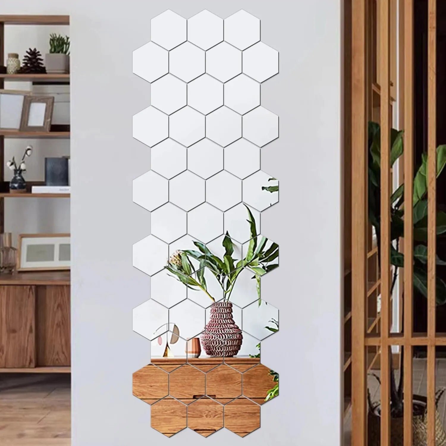 12PCS/Lot Geometric Solid Hexagonal Mirror Wall Stickers DIY With Built - in Adhesive and Removable Home Decoration - Ammpoure Wellbeing