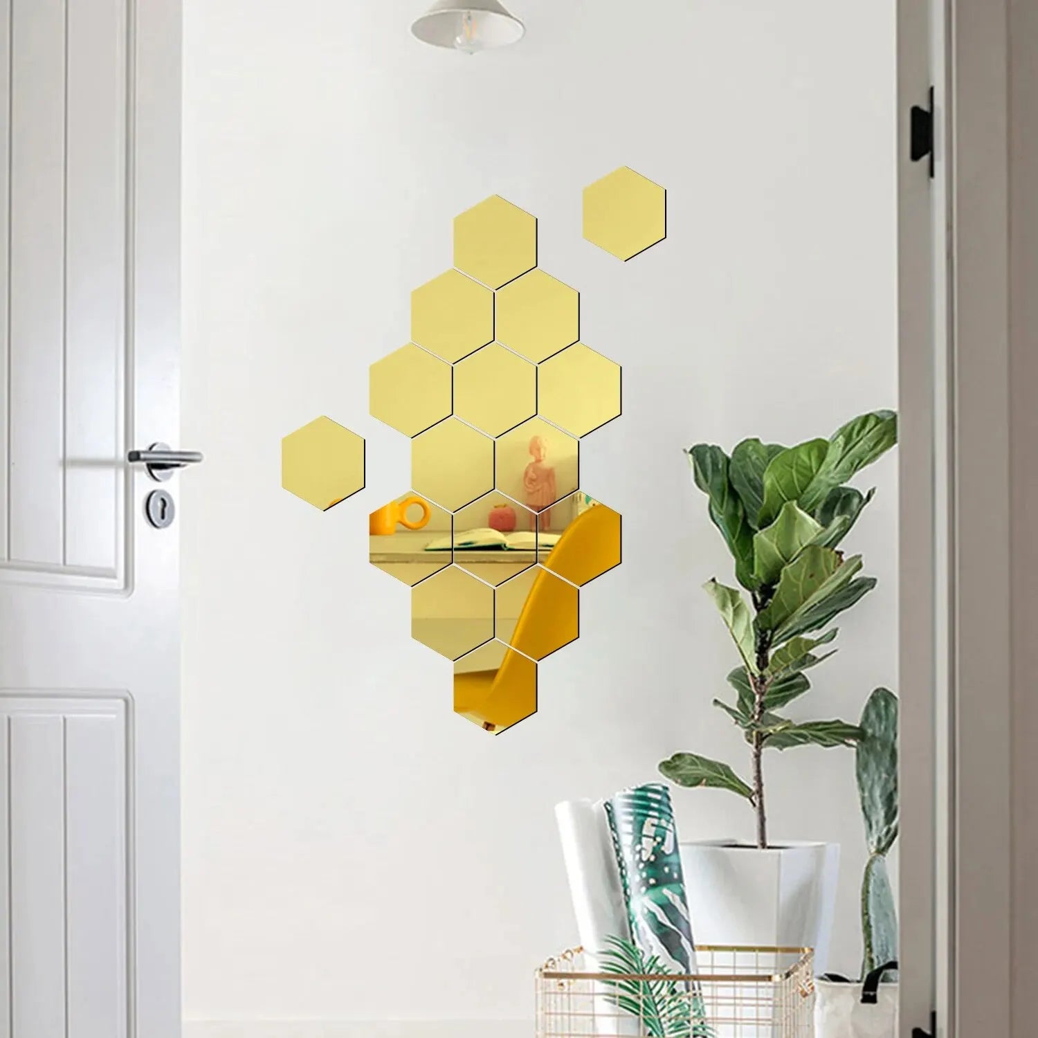 12PCS/Lot Geometric Solid Hexagonal Mirror Wall Stickers DIY With Built - in Adhesive and Removable Home Decoration - Ammpoure Wellbeing