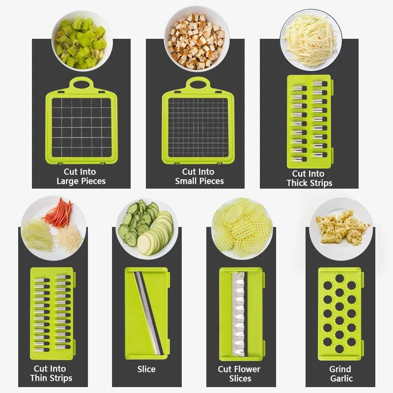 14/16 in 1 Multifunctional Vegetable Chopper Onion Chopper Handle Food Grate Food Chopper Kitchen Vegetable Slicer Dicer Cut - Ammpoure Wellbeing