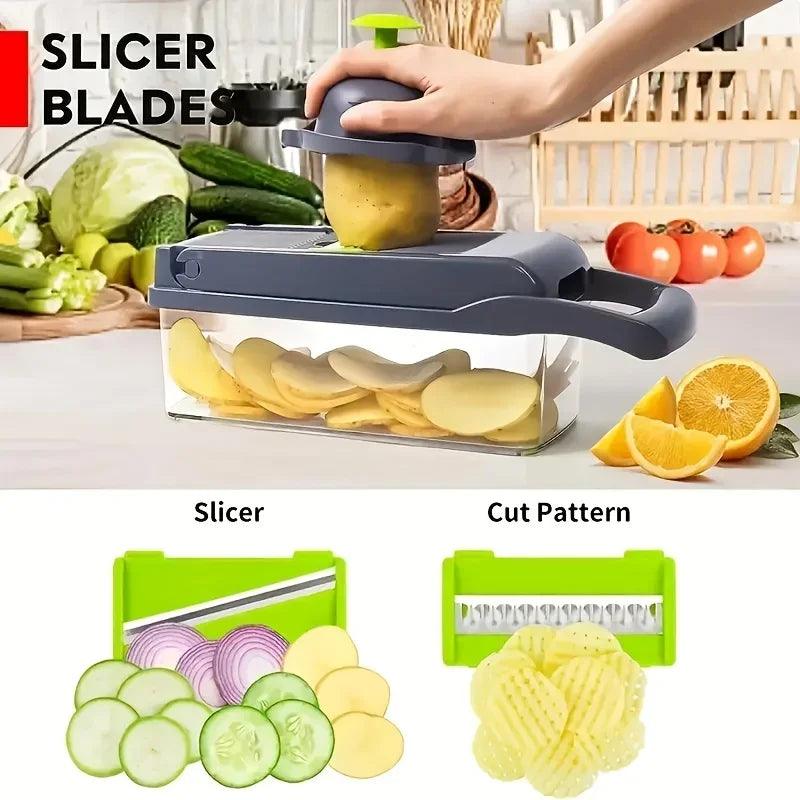 14/16 in 1 Multifunctional Vegetable Chopper Onion Chopper Handle Food Grate Food Chopper Kitchen Vegetable Slicer Dicer Cut - Ammpoure Wellbeing