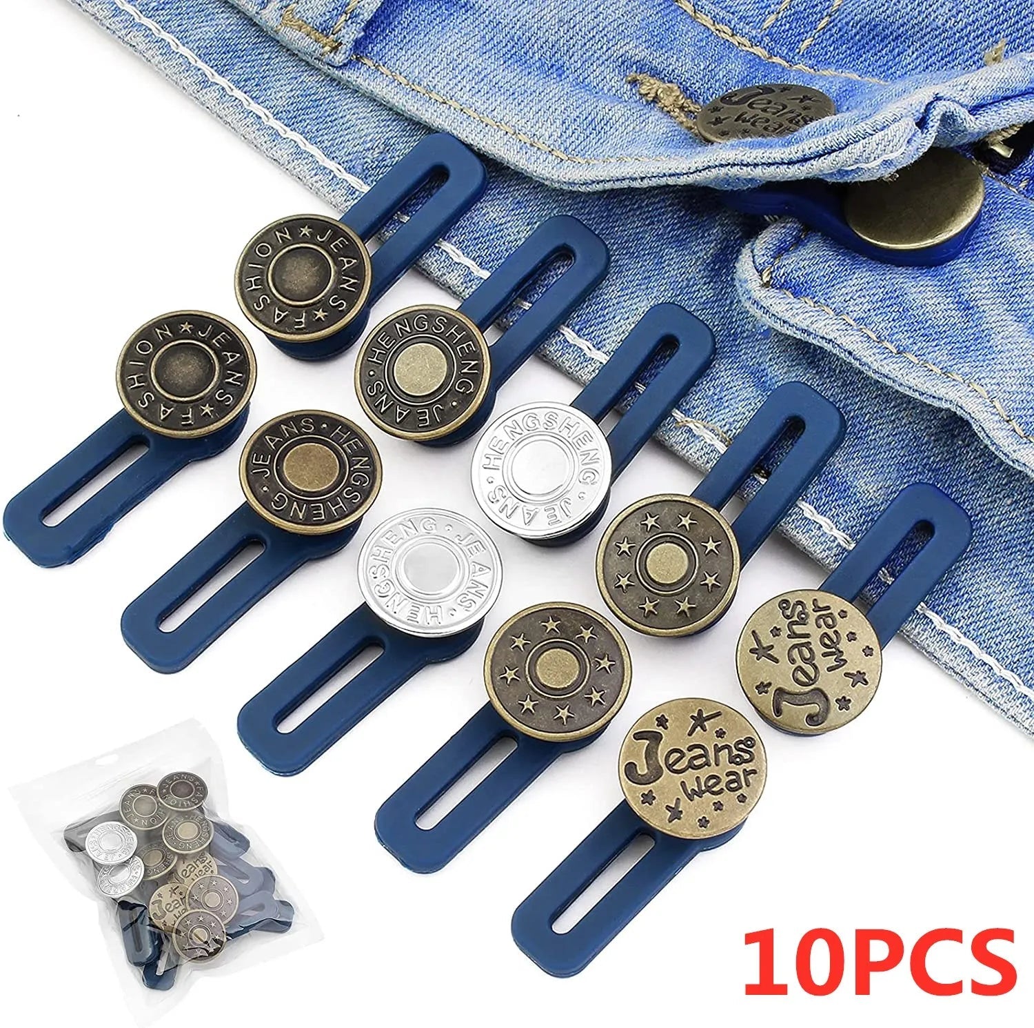 1/5/10PCS Metal Button Extender For Pants Jeans Free Sewing Adjustable Retractable Waist Extenders Button Waistband Expander - Ammpoure Wellbeing