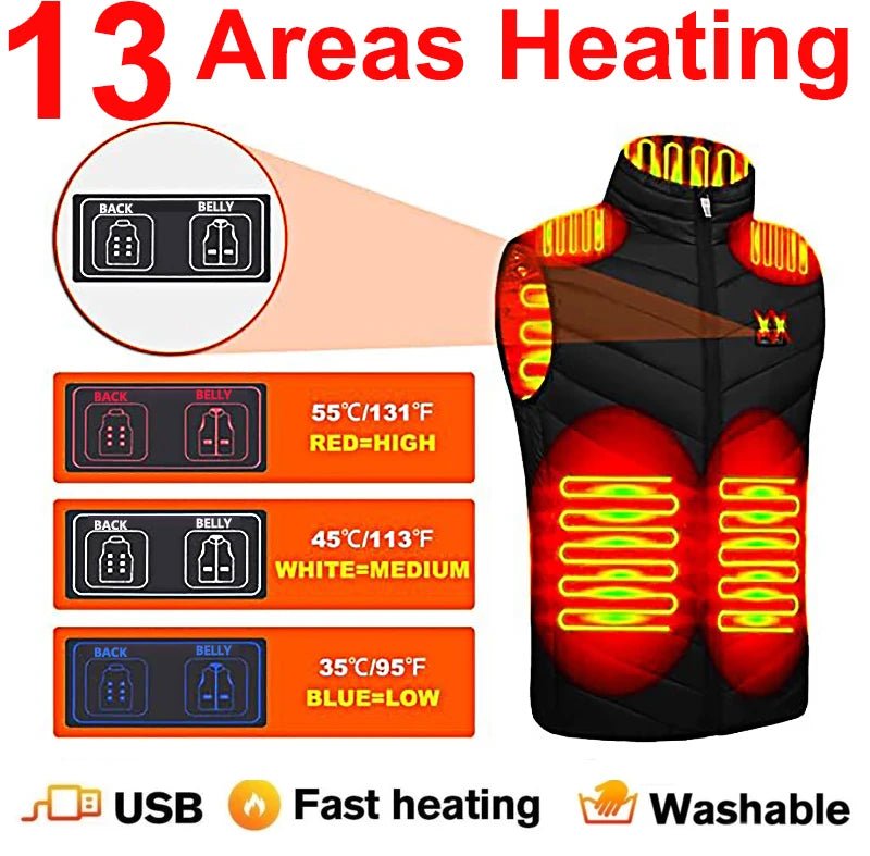 17/13/9 Areas Usb Heated Jacket Men Women Electric Heated Vest Heating Vest Heated Bodywarmer Usb Inner Heat Vest Veste - Ammpoure Wellbeing