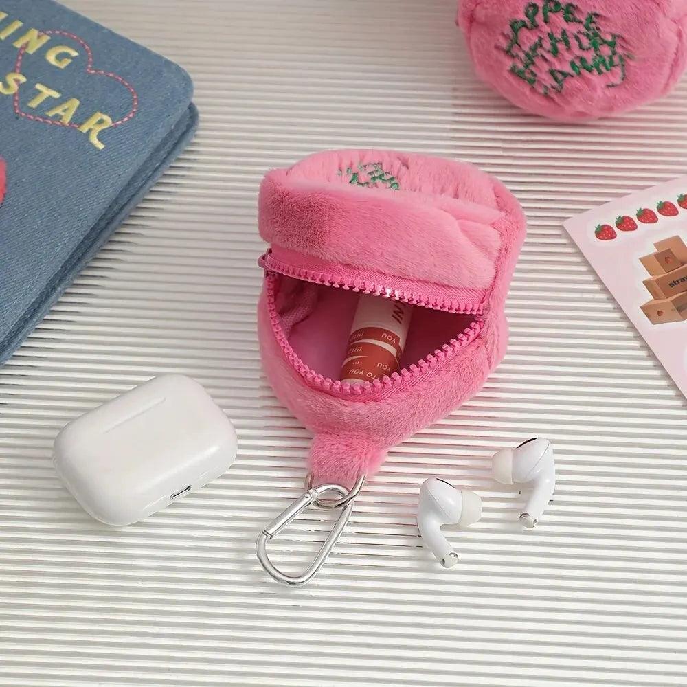 1pc Cute Plush Cosmetic Bag Portable Letter Embroidered Coin Purse Hanging Bag Perfect Lipstick Envelope ID Bag For Traveling - Ammpoure Wellbeing