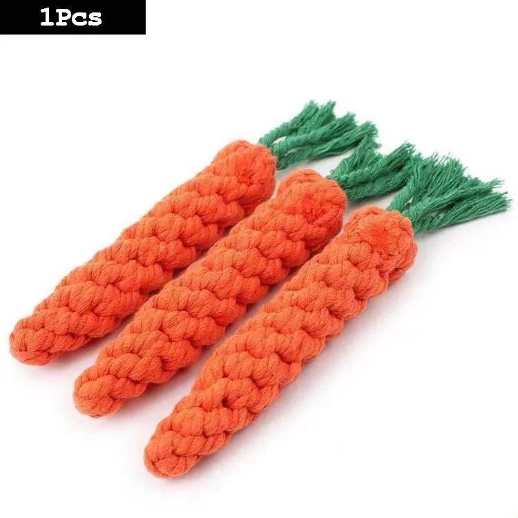 1PC Dog Toy Carrot Knot Rope Ball Cotton Rope Dumbbell Puppy Cleaning Teeth Chew Toy Durable Braided Bite Resistant Pet Supplies - Ammpoure Wellbeing