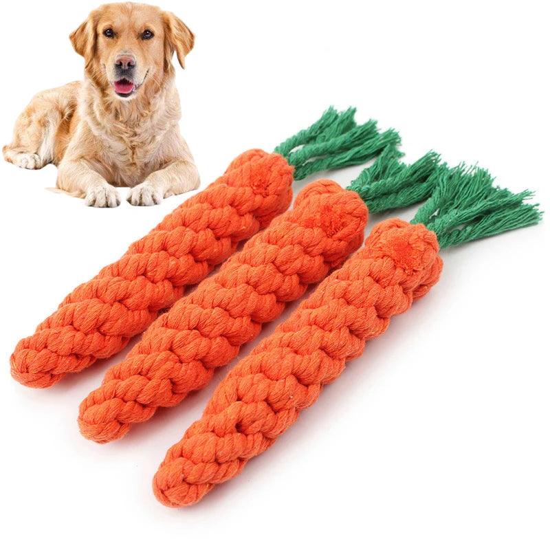 1PC Dog Toy Carrot Knot Rope Ball Cotton Rope Dumbbell Puppy Cleaning Teeth Chew Toy Durable Braided Bite Resistant Pet Supplies - Ammpoure Wellbeing