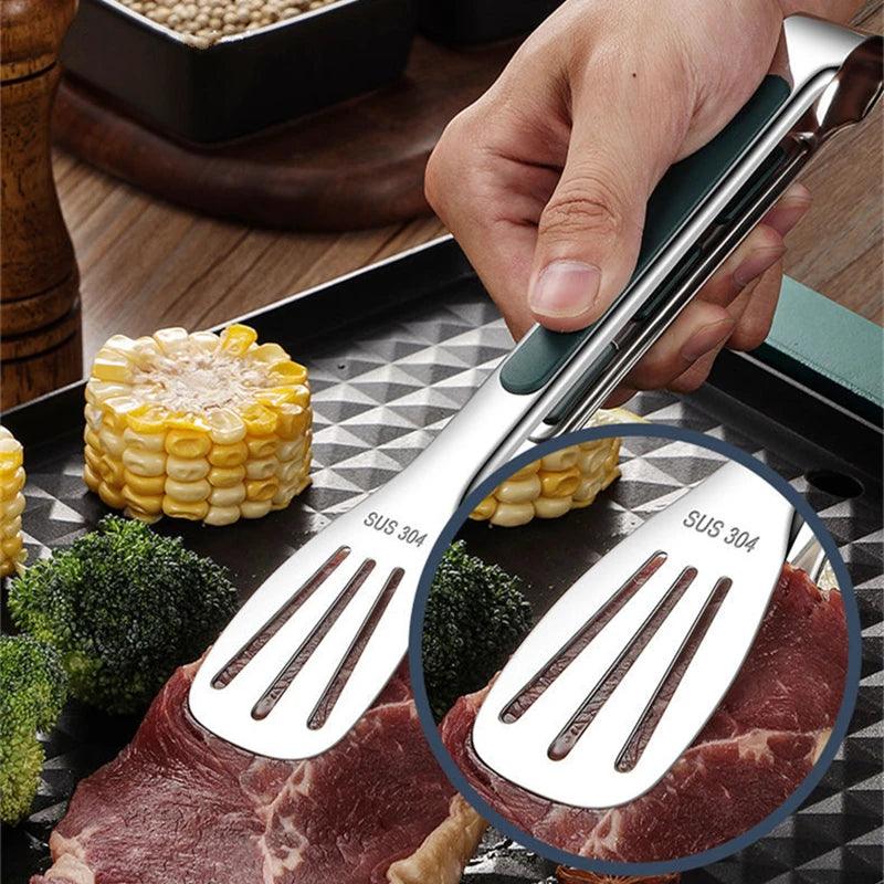 1pc Non Slip Stainless Steel Food Tongs Meat Salad Bread Clip Barbecue Grill Buffet Clamp Cooking Tools Kitchen Accessories - Ammpoure Wellbeing