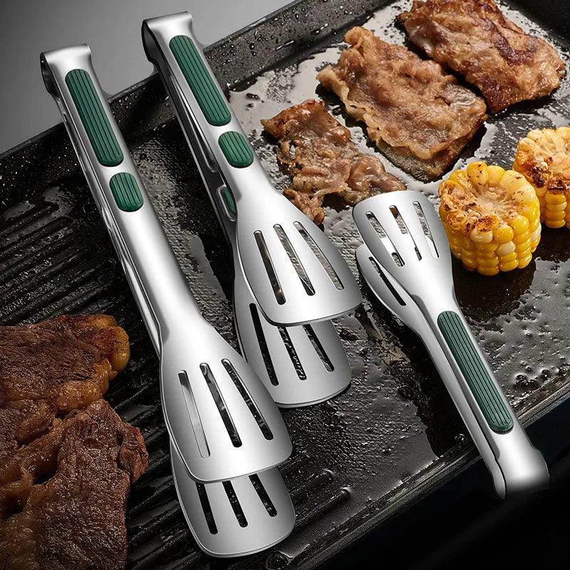 1pc Non Slip Stainless Steel Food Tongs Meat Salad Bread Clip Barbecue Grill Buffet Clamp Cooking Tools Kitchen Accessories - Ammpoure Wellbeing