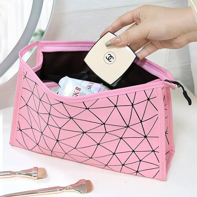 1PC Travel Geometric Makeup Cosmetic Bag PU Cosmetic Storage Bag Organizer Waterproof Portable Travel Toiletry Organizer Bag - Ammpoure Wellbeing