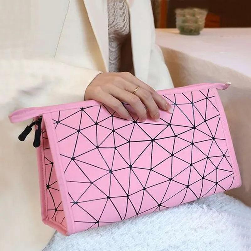 1PC Travel Geometric Makeup Cosmetic Bag PU Cosmetic Storage Bag Organizer Waterproof Portable Travel Toiletry Organizer Bag - Ammpoure Wellbeing