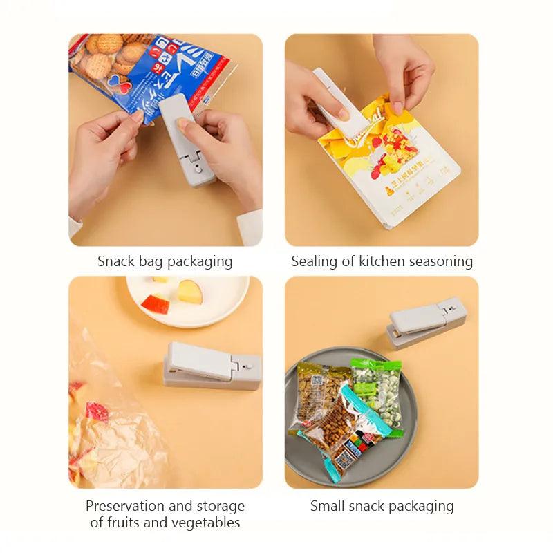 2 IN 1 USB Chargable Mini Bag Sealer Heat Sealers With Cutter Knife Rechargeable Portable Sealer For Plastic Bag Food Storage - Ammpoure Wellbeing