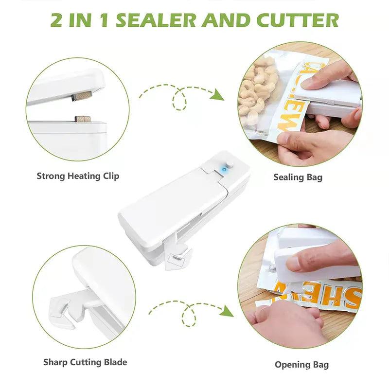 2 IN 1 USB Chargable Mini Bag Sealer Heat Sealers With Cutter Knife Rechargeable Portable Sealer For Plastic Bag Food Storage - Ammpoure Wellbeing