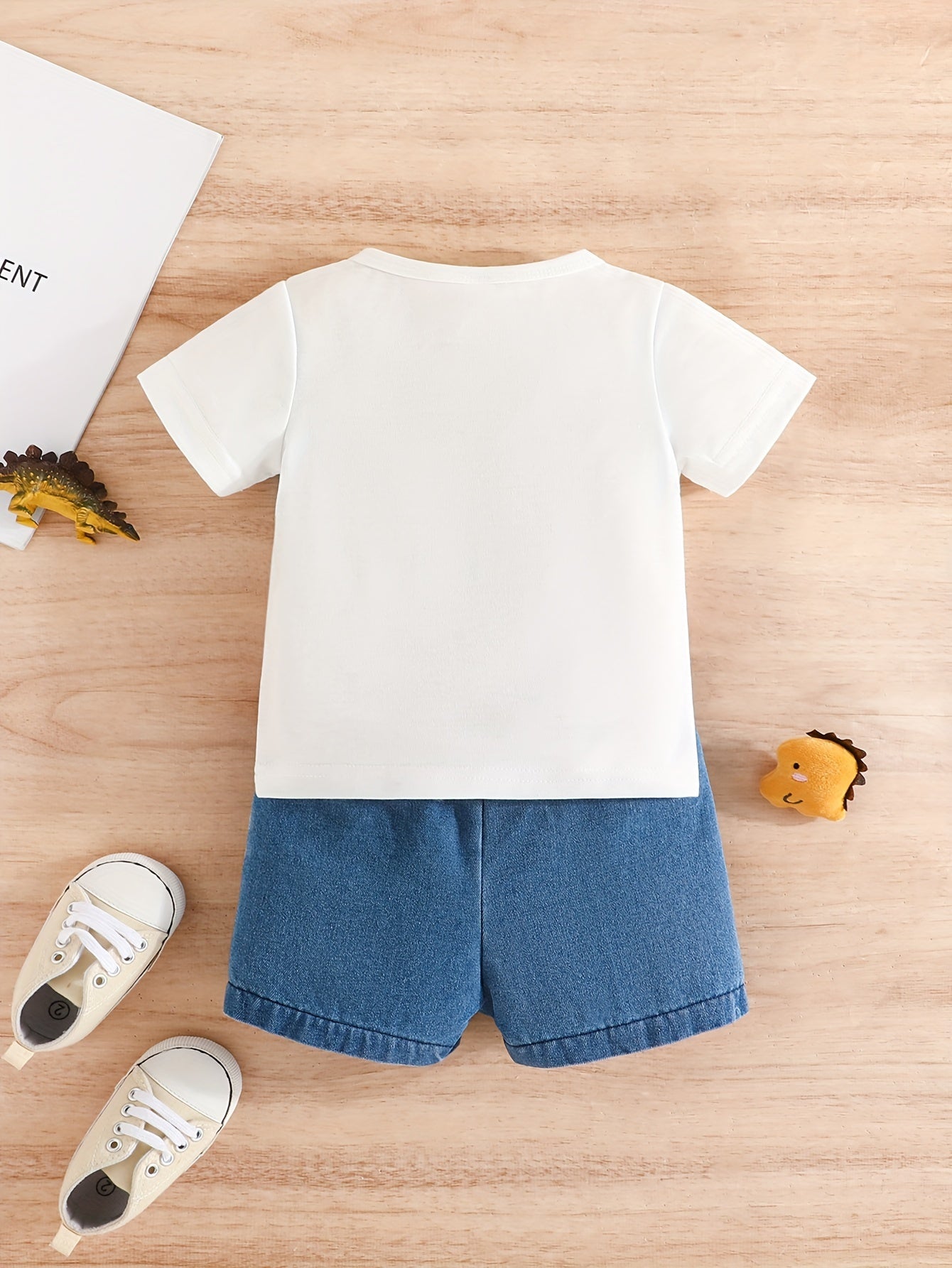 2 - Piece Dinosaur - Themed Boys' Outfit - Comfortable T - Shirt & Stylish Denim Shorts Set - Perfect for Playdates & Summer Fun, Infant Sizes Available - Ammpoure Wellbeing