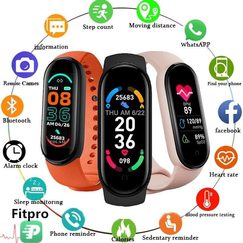 2021 New M6 Smart Watch Men Women Fitness Sports Smart Band Fitpro Version Bluetooth Music Heart Rate Take Pictures Smartwatch - Ammpoure Wellbeing