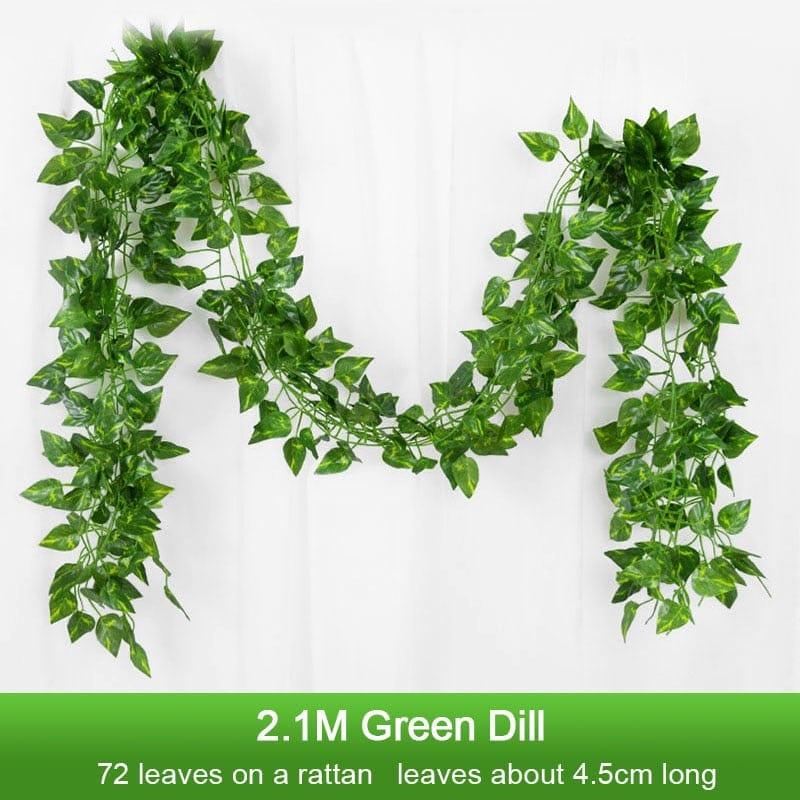 2.1M Artificial Plant Green Ivy Leaf Garland Silk Wall Hanging Vine Home Garden Decoration Wedding Party DIY Fake Wreath Leaves - Ammpoure Wellbeing