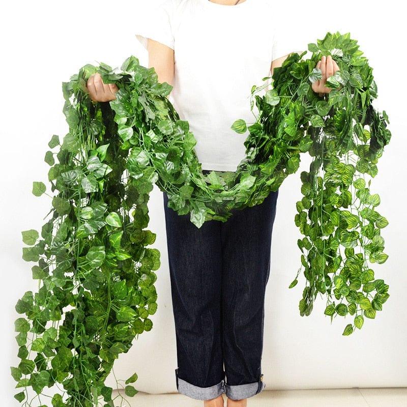 2.1M Artificial Plant Green Ivy Leaf Garland Silk Wall Hanging Vine Home Garden Decoration Wedding Party DIY Fake Wreath Leaves - Ammpoure Wellbeing