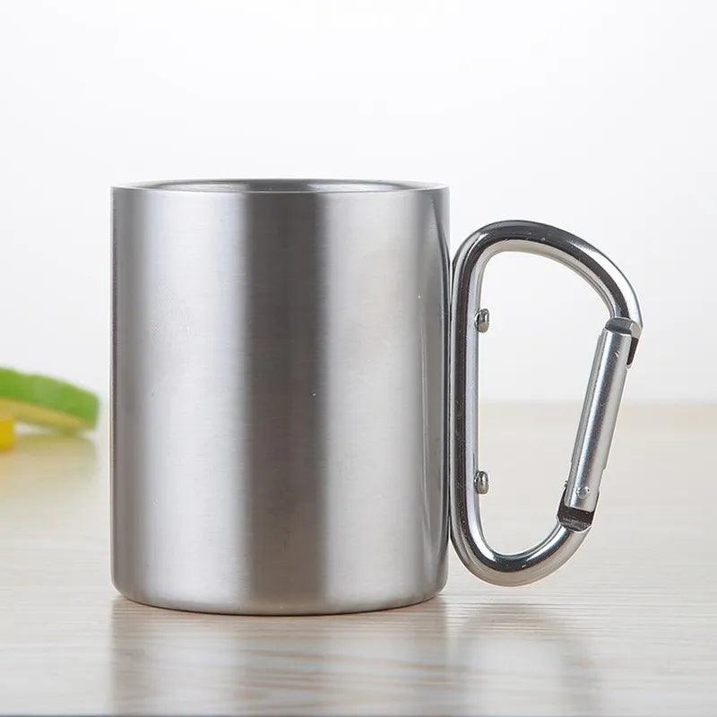 220/300/450ml Camping Travel Stainless Steel Cup Carabiner Hook Handle Picnic Water Mug Outdoor Travel Hike Cup - Ammpoure Wellbeing