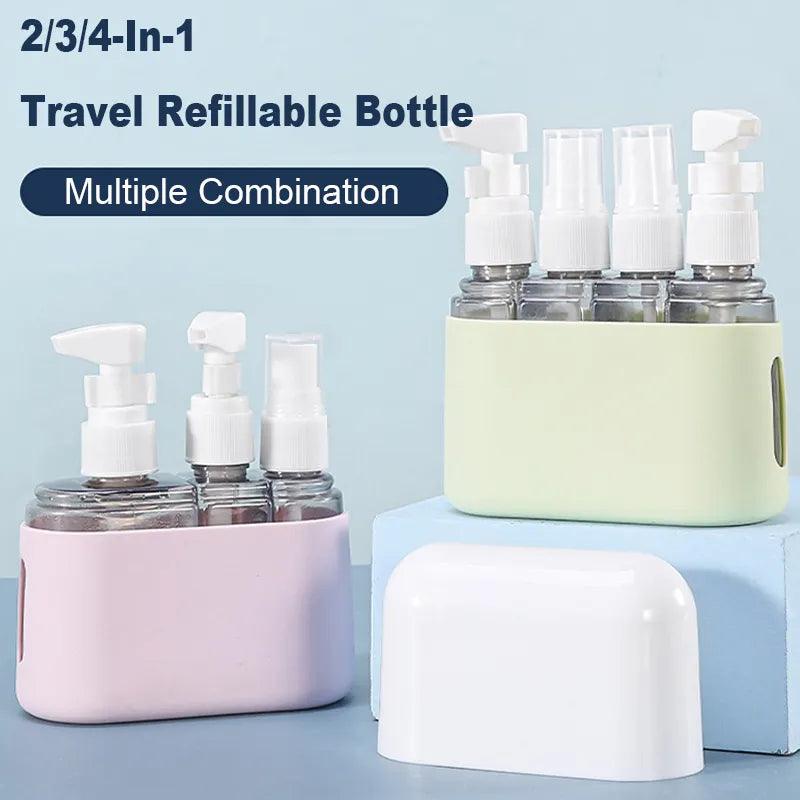 2/3/4 - In - 1 Travel Refillable Bottle Set Combination Liquid Lotion Shampoo Shower Gel Dispenser Empty Cosmetic Container Atomizer - Ammpoure Wellbeing