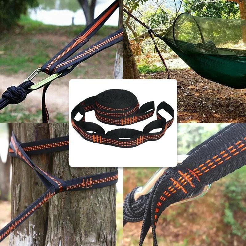 2/4Pcs Hammock Straps Special Reinforced Polyester Straps 5 Ring High Load - Bearing Barbed Black Outdoor Camping Hammock Straps - Ammpoure Wellbeing