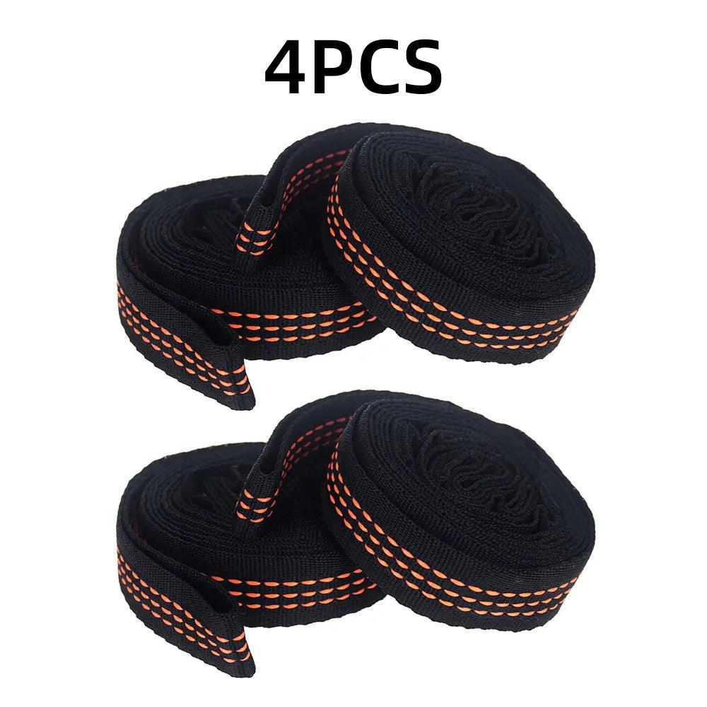 2/4Pcs Hammock Straps Special Reinforced Polyester Straps 5 Ring High Load - Bearing Barbed Black Outdoor Camping Hammock Straps - Ammpoure Wellbeing