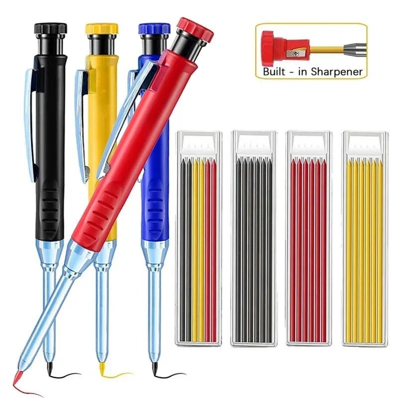 2.8mm Solid Carpenter Mechanical Pencil with Sharpener for Woodworking Construction Long Head Carpenter Pencil Stationery Supply - Ammpoure Wellbeing