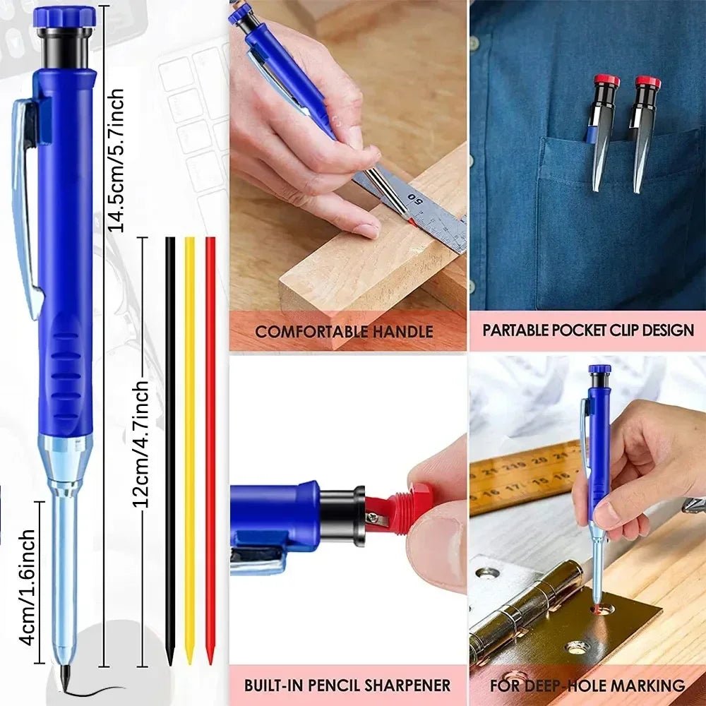 2.8mm Solid Carpenter Mechanical Pencil with Sharpener for Woodworking Construction Long Head Carpenter Pencil Stationery Supply - Ammpoure Wellbeing