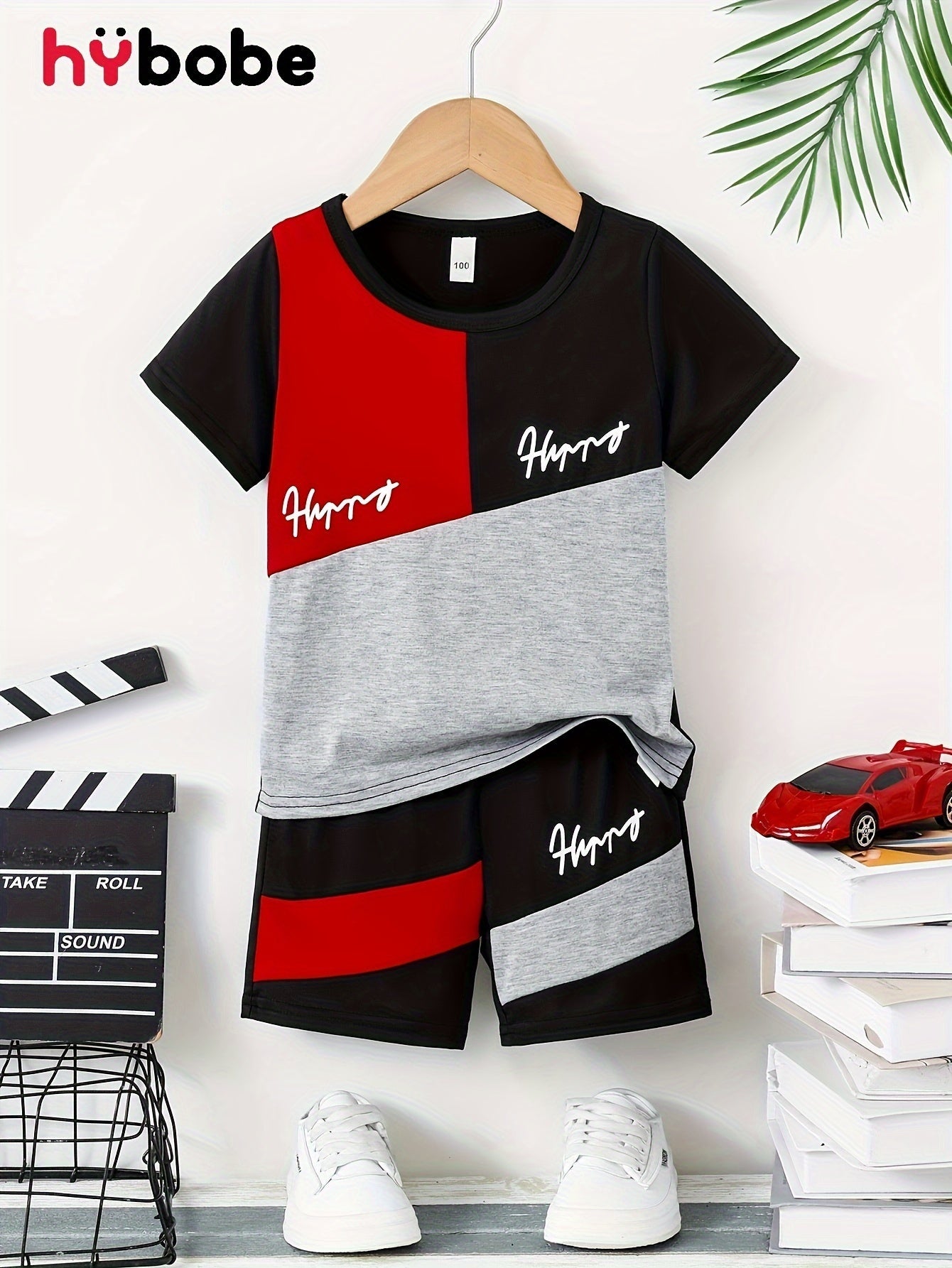 2pcs Boys Trendy Happy Letter Print Colorblock T - shirt & Shorts Set - Comfortable, Lightweight, and Versatile for Fun Summer Days! - Ammpoure Wellbeing