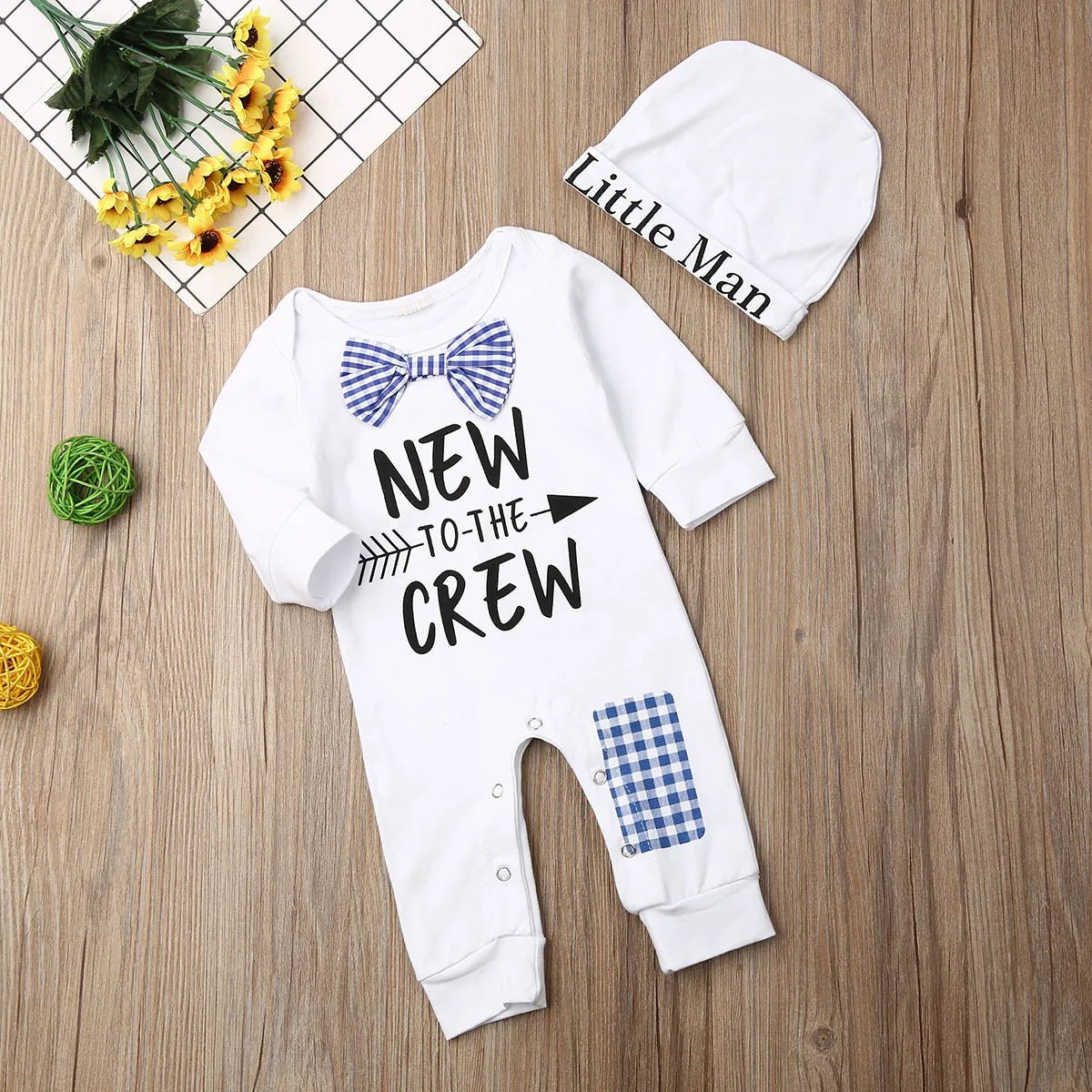 2PCS Newborn Baby Boys Clothes Cotton Long Sleeve Romper+Hat Jumpsuit Outfits Clothes Long Pants Baby Warm Autumn Winter Outfits - Ammpoure Wellbeing