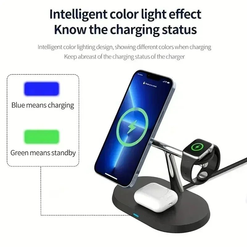 3 in 1 Magnetic Fast Wireless Charger Station For iPhone 16 15 14 13 Pro Max Apple Watch 9 8 Airprods Pro Macsafe Charging Stand - Ammpoure Wellbeing