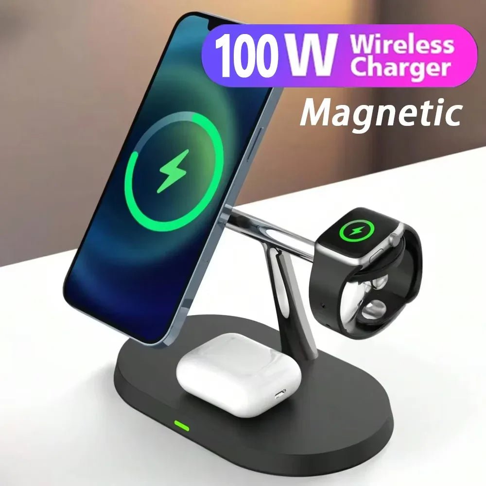 3 in 1 Magnetic Fast Wireless Charger Station For iPhone 16 15 14 13 Pro Max Apple Watch 9 8 Airprods Pro Macsafe Charging Stand - Ammpoure Wellbeing