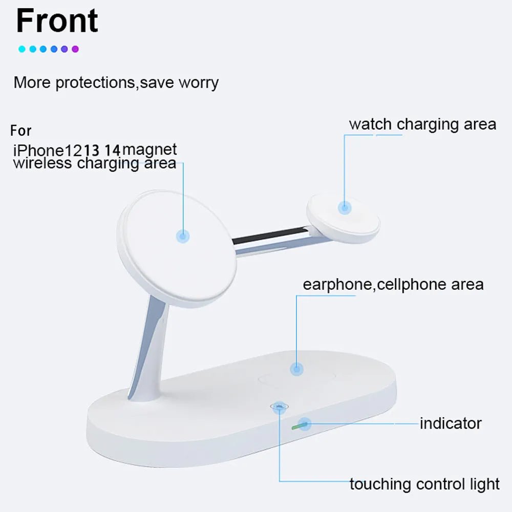 3 in 1 Wireless Charger Stand Magnetic For iPhone 12 13 14 15 Fast Charging Station for Apple Watch 9 8 7 6 5 Airpods 2 3 Pro - Ammpoure Wellbeing