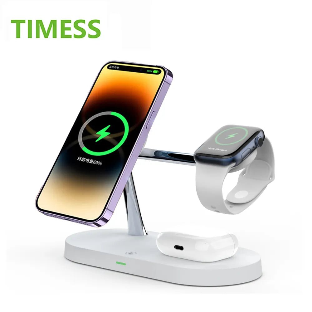 3 in 1 Wireless Charger Stand Magnetic For iPhone 12 13 14 15 Fast Charging Station for Apple Watch 9 8 7 6 5 Airpods 2 3 Pro - Ammpoure Wellbeing