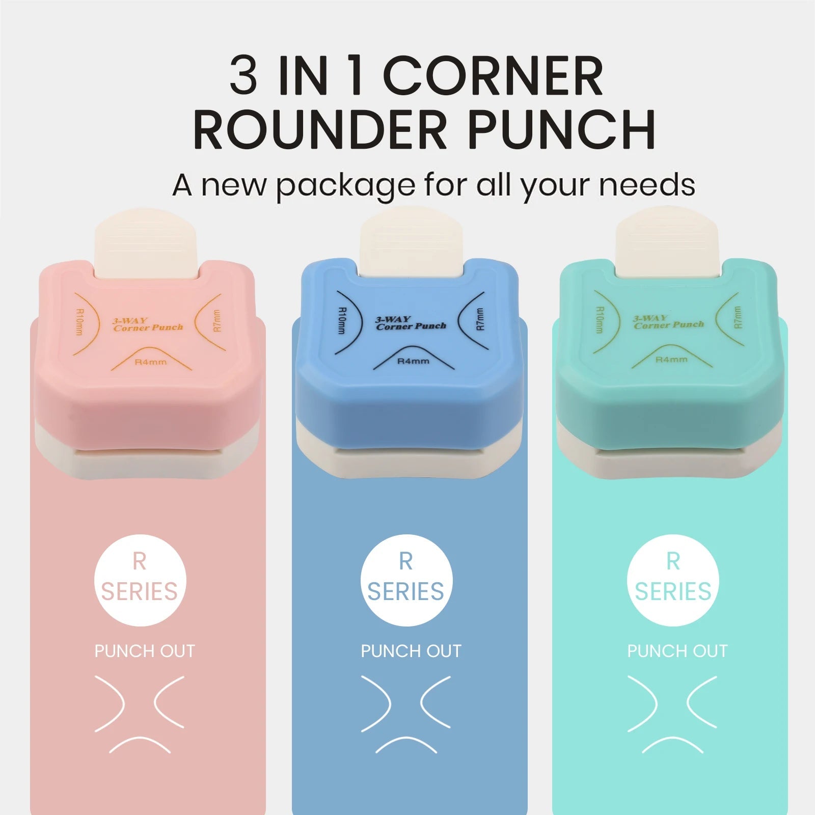 3 Way Corner Rounder Punch, 4mm, 7mm, 10mm 3 in 1 Corner Cutter for Card Making, Laminate, Cardstock, Scrapbooking - Ammpoure Wellbeing