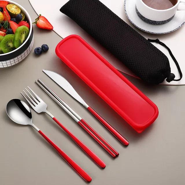 304 Tableware Set Portable Cutlery Set Dinnerware Set High Quality Stainless Steel Knife Fork Spoon Travel Flatware With Box - Ammpoure Wellbeing