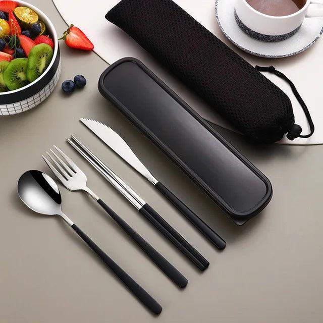 304 Tableware Set Portable Cutlery Set Dinnerware Set High Quality Stainless Steel Knife Fork Spoon Travel Flatware With Box - Ammpoure Wellbeing