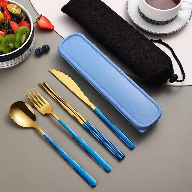 304 Tableware Set Portable Cutlery Set Dinnerware Set High Quality Stainless Steel Knife Fork Spoon Travel Flatware With Box - Ammpoure Wellbeing