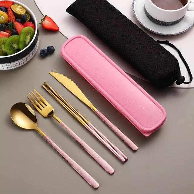 304 Tableware Set Portable Cutlery Set Dinnerware Set High Quality Stainless Steel Knife Fork Spoon Travel Flatware With Box - Ammpoure Wellbeing