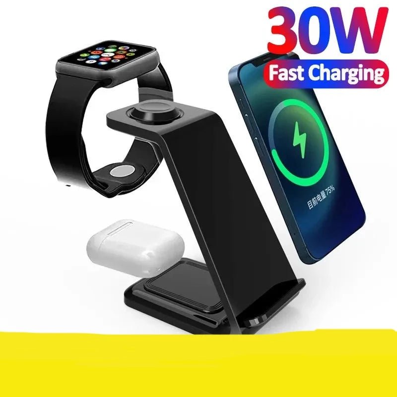 30W 3 in 1 Wireless Charger Stand Fast Charging Dock Station for iPhone 14 13 12 11 X XR 8 Apple Watch 6 7 8 iWatch Airpods Pro - Ammpoure Wellbeing