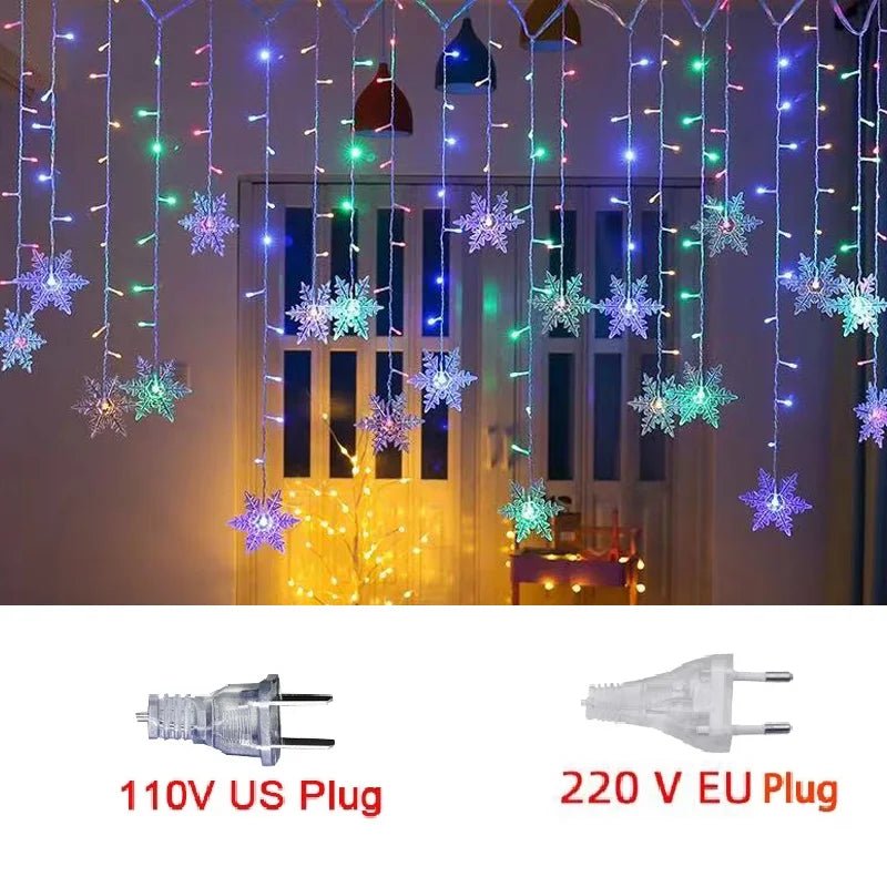 3.2M Christmas Snowflakes LED String Lights Flashing Fairy Curtain Lights Waterproof For Holiday Party Wedding Xmas Decoration - Ammpoure Wellbeing