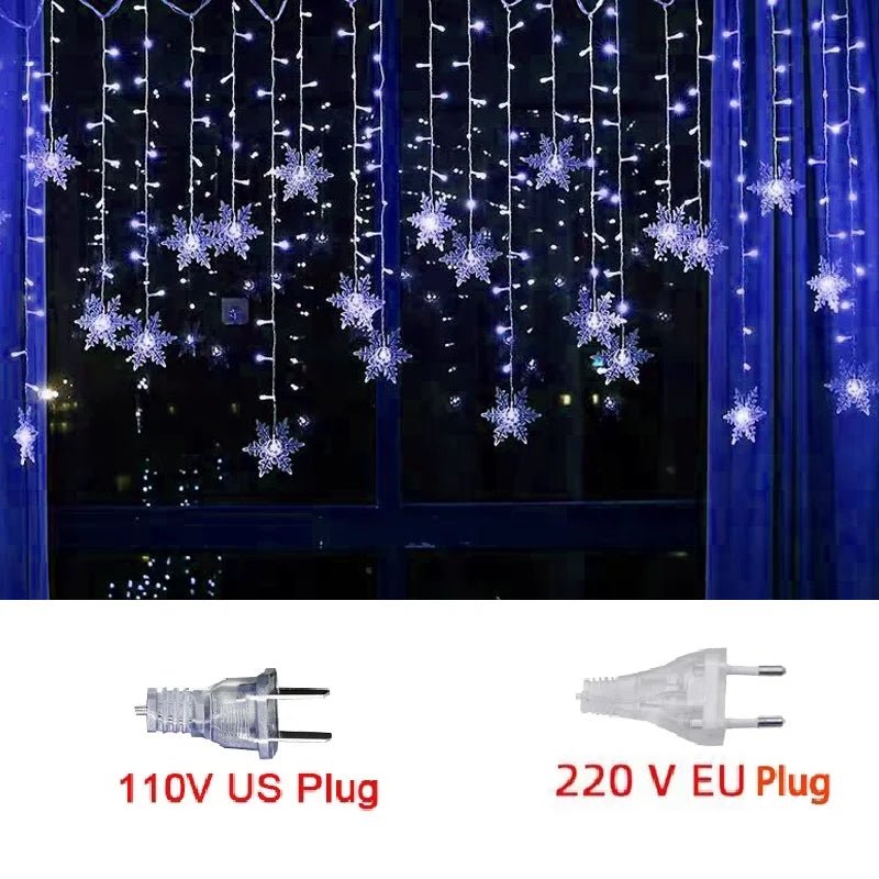 3.2M Christmas Snowflakes LED String Lights Flashing Fairy Curtain Lights Waterproof For Holiday Party Wedding Xmas Decoration - Ammpoure Wellbeing